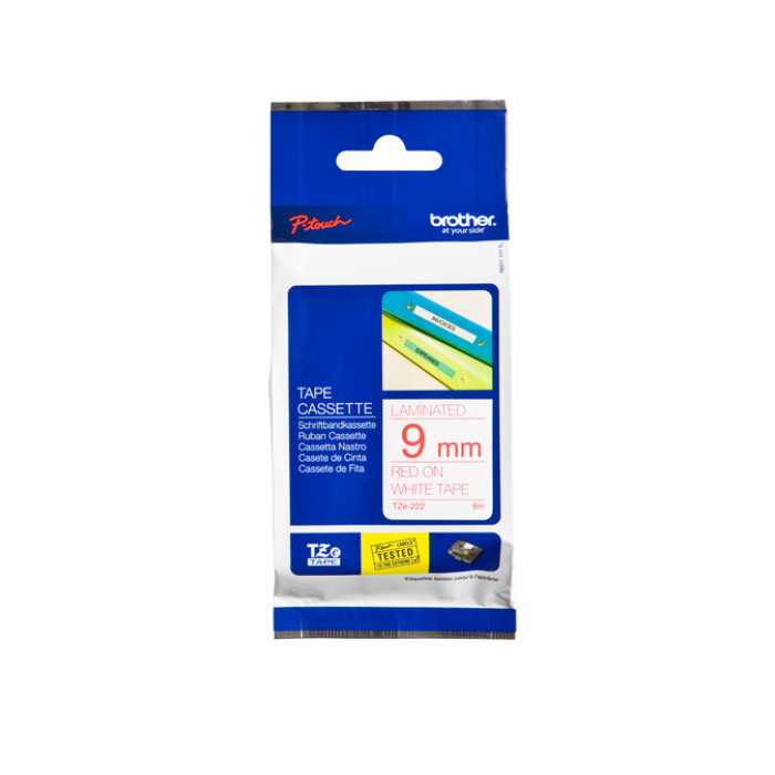 Labeltape Brother P-touch TZe-222 standaard 9mm rood op wit
