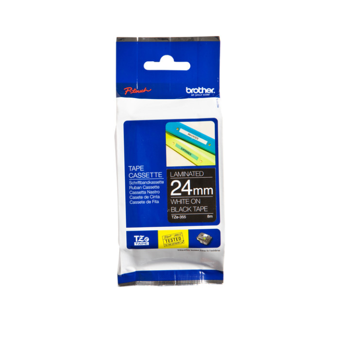 Labeltape Brother P-touch TZe-355 standaard 24mm wit op zwart