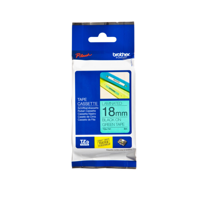 Labeltape Brother P-touch TZe-741 standaard 18mm zwart op groen