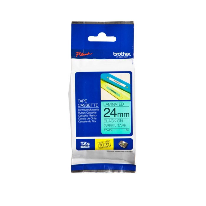 Labeltape Brother P-touch TZe-751 standaard 24mm zwart op groen