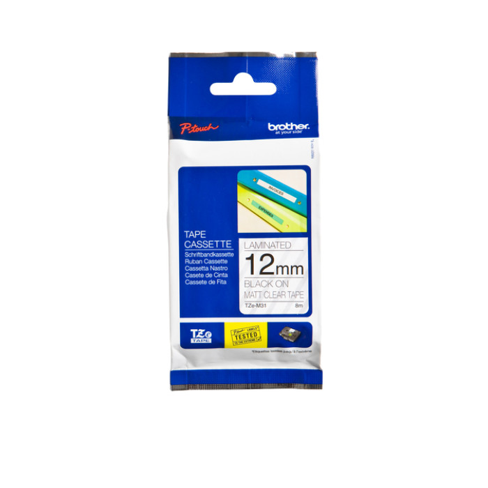 Labeltape Brother P-touch TZe-M31 mat 12mm zwart op transparant