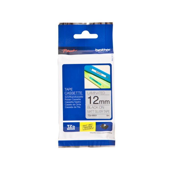 Labeltape Brother P-touch TZe-M931 metallic 12mm zwart op zilver