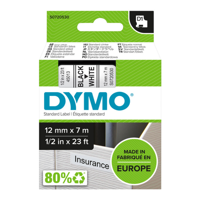 Labeltape Dymo LabelManager D1 polyester 12mmx7m zwart op wit
