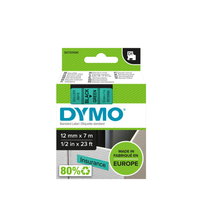 Labeltape Dymo LabelManager D1 polyester 12mm zwart op groen