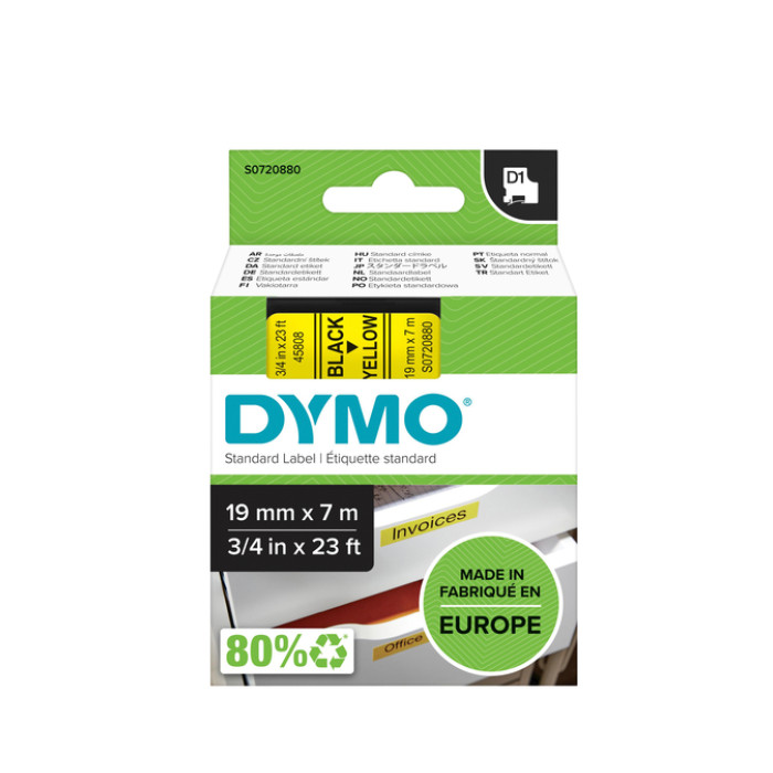 Labeltape Dymo LabelManager D1 polyester 19mm zwart op geel