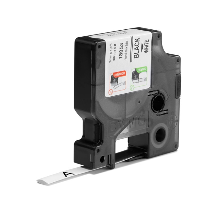 Labeltape Dymo Rhino industrieel krimpkous 9mm zwart op wit
