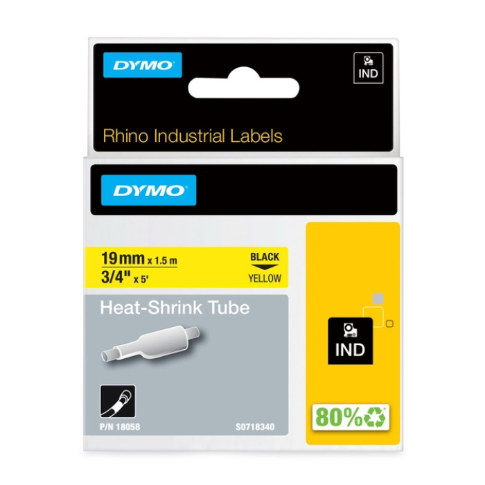 Labeltape Dymo Rhino industrieel krimpkous 19mm zwart op geel