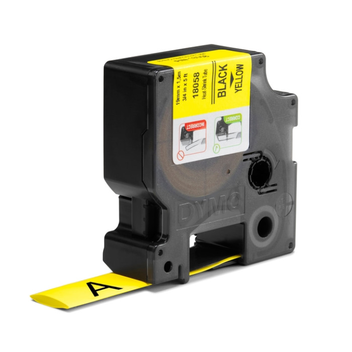 Labeltape Dymo Rhino industrieel krimpkous 19mm zwart op geel