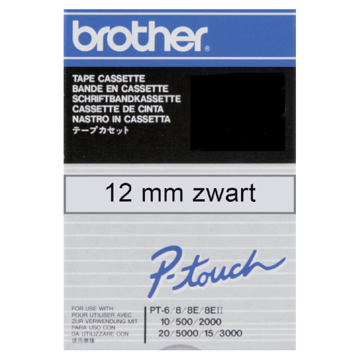 Labeltape Brother P-touch TC-101 standaard 12mm zwart op transparant