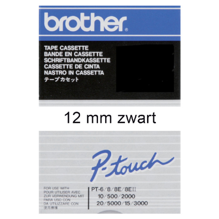 Labeltape Brother P-touch TC-201 standaard 12mm zwart op wit