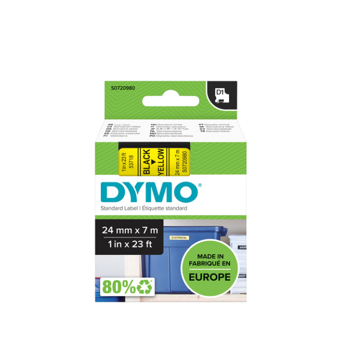 Labeltape Dymo LabelManager D1 polyester 24mm zwart op geel