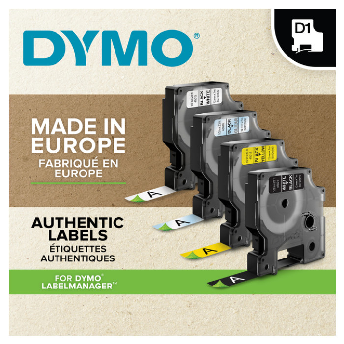 Labeltape Dymo LabelManager D1 polyester 19mmx5,5m zwart op wit