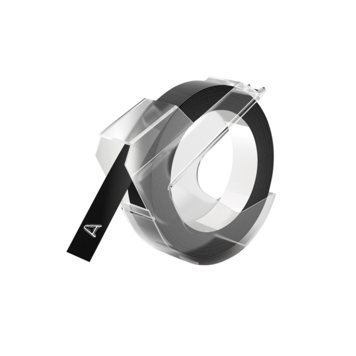 Reliëftape Dymo embossing plastic 9mm wit op zwart