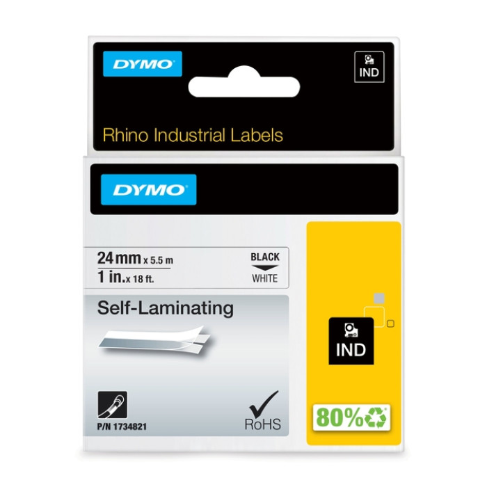 Labeltape Dymo Rhino industrieel zelflaminerend 24mm zwart op wit