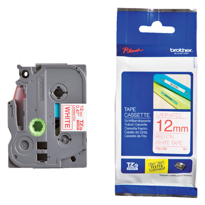 Labeltape Brother P-touch TZe-232 standaard 12mm rood op wit