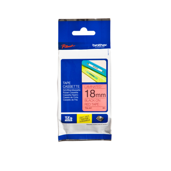 Labeltape Brother P-touch TZe-441 standaard 18mm zwart op rood