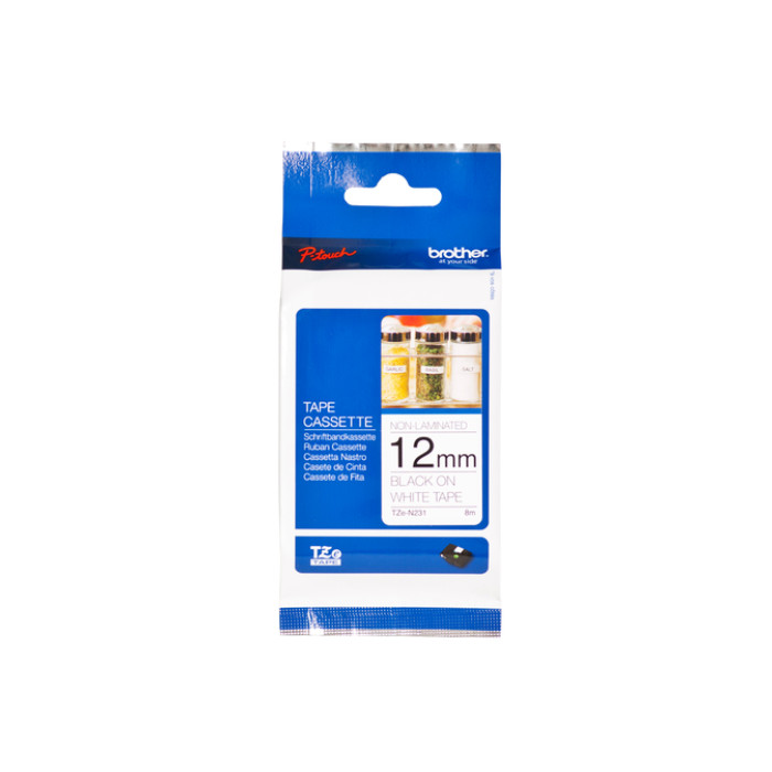 Labeltape Brother P-touch TZe-N231 ongelamineerd 12mm zwart op wit