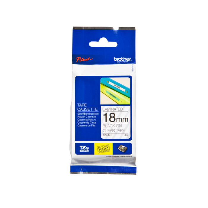 Labeltape Brother P-touch TZe-141 standaard 18mm zwart op transparant