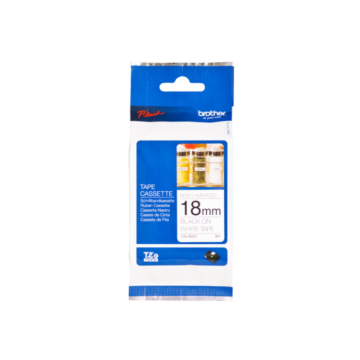 Labeltape Brother P-touch TZe-N241 ongelamineerd 18mm zwart op wit