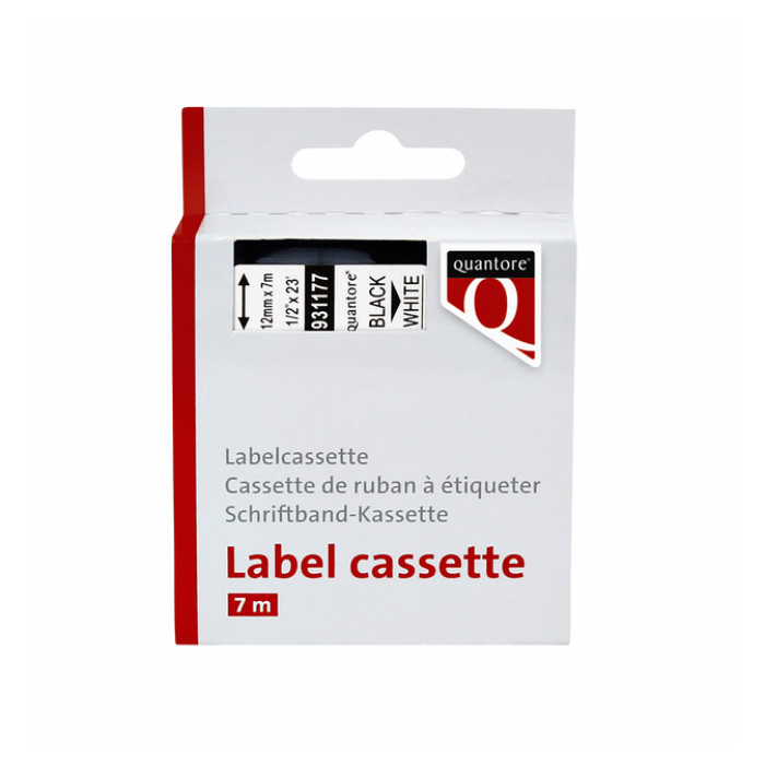 Labeltape Quantore 45013 12mmx7m zwart op wit