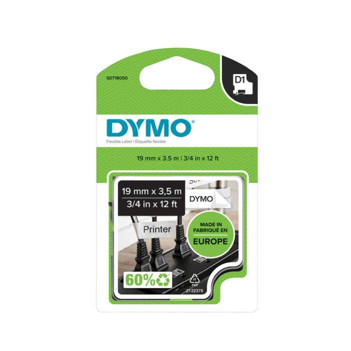 Labeltape Dymo LabelManager D1 nylon 19mm zwart op wit