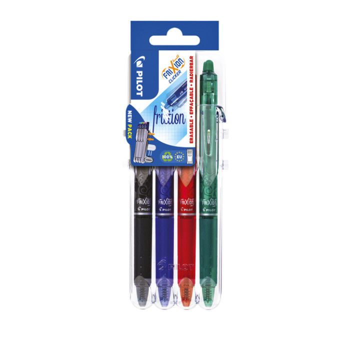 Rollerpen PILOT friXion clicker medium basis assorti Set2Go à  4 stuks