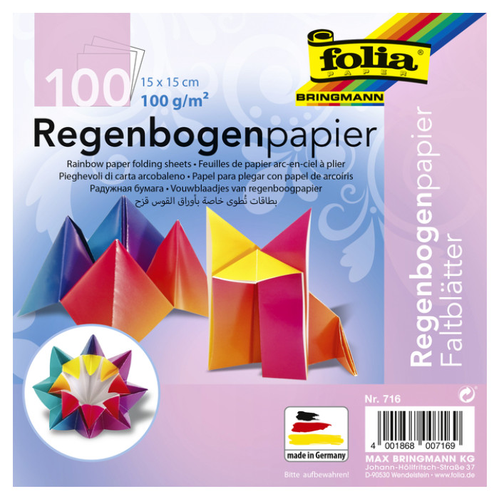 Vouwblaadjes Folia 100gr 15x15cm 100 vel regenboog