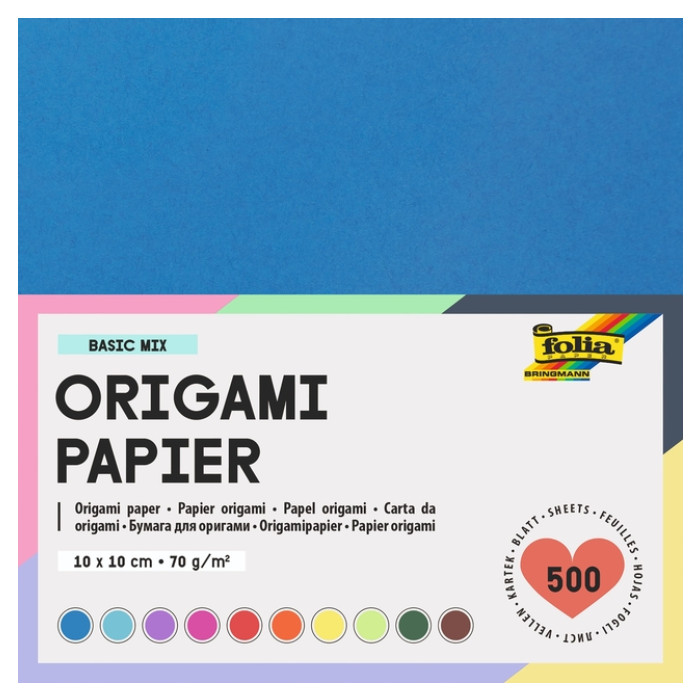 Origami papier Folia 70gr 10x10cm 500 vel assorti kleuren