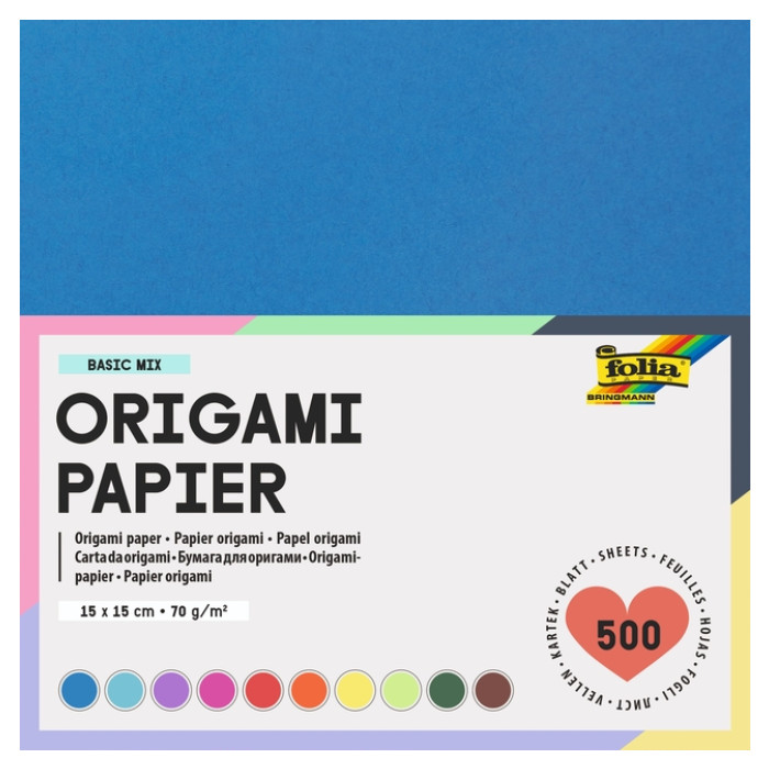 Origami papier Folia 70gr 15x15cm 500 vel assorti kleuren