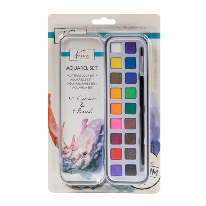 Aquarelverf Nassau Art blik à 18 napjes en penseel