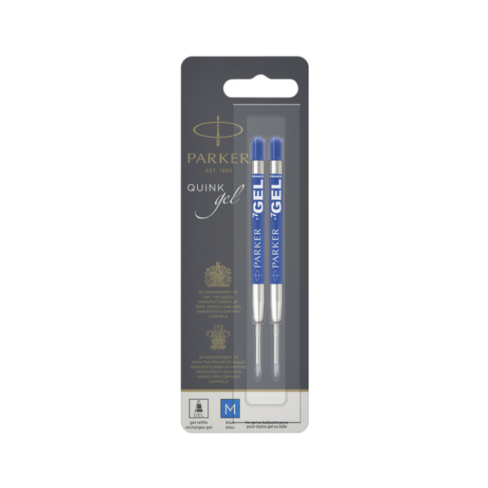 Gelschrijvervulling Parker Quink medium blauw blister à 2 stuks