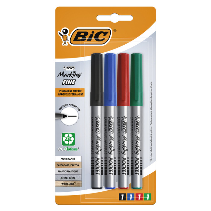 Viltstift Bic ecolutions rond fijn assorti blister à 4 kleuren