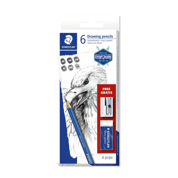 Potlodenset Staedtler Design Journey gratis gum en puntenslijper 6st