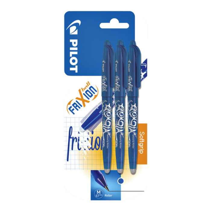 Rollerpen PILOT friXion medium blauw blister à 3 stuks