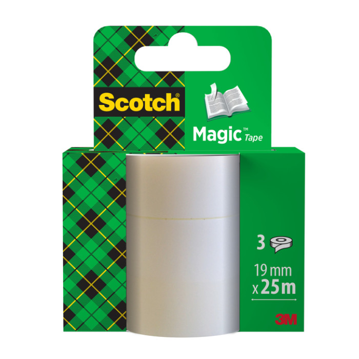 Plakband Scotch Magic 819 19mmx25m onzichtbaar 3 rollen