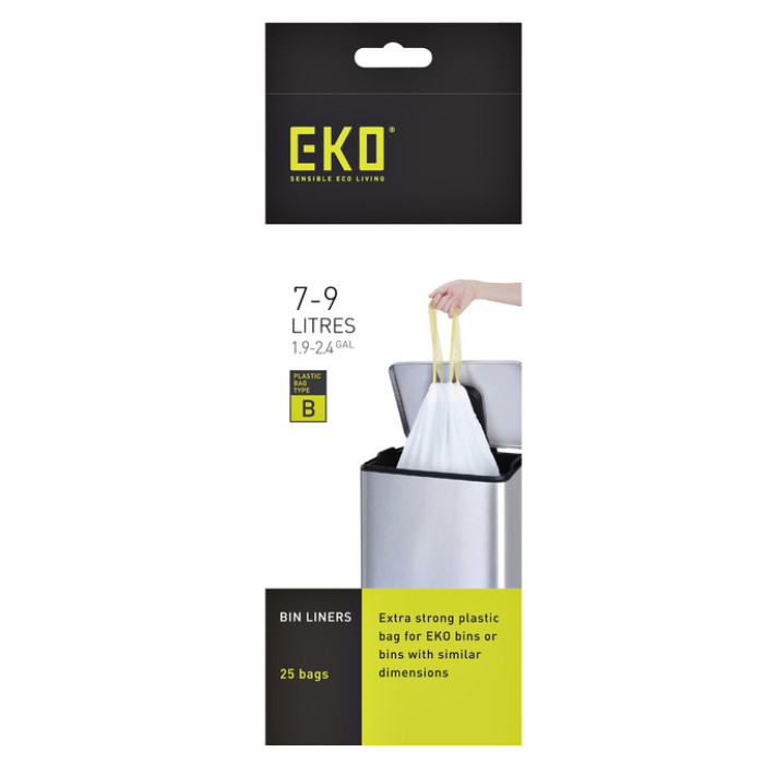 Afvalzak EKO MDPE type B met trekband 40x45cm 7-9L wit rol à 25 stuks
