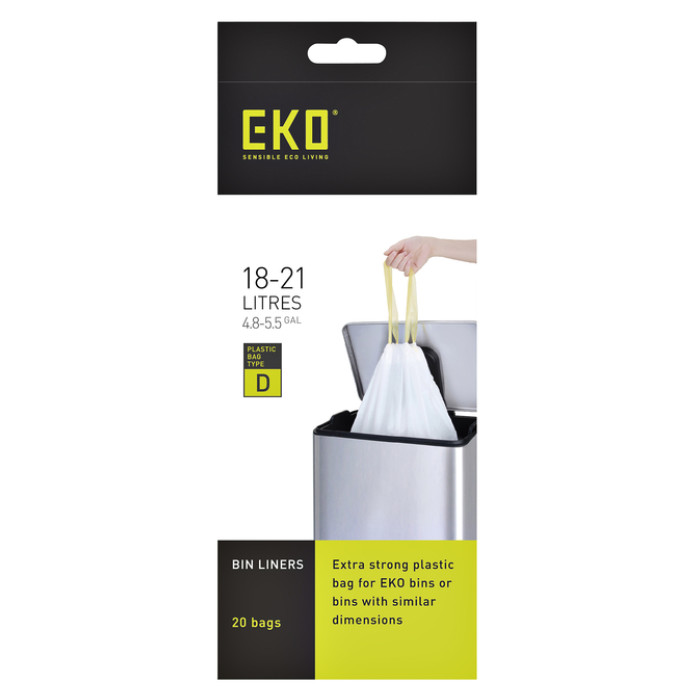 Afvalzak EKO MDPE type D met trekband 55x55cm 18-21L wit rol à 20 stuks