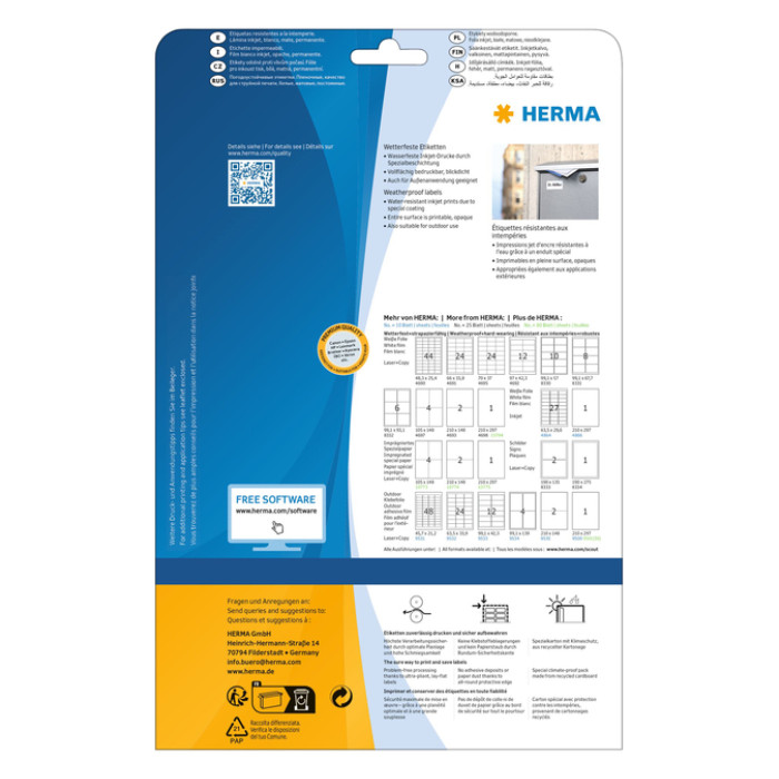 Etiket HERMA 4595 97x42.3mm folie wit 120 stuks
