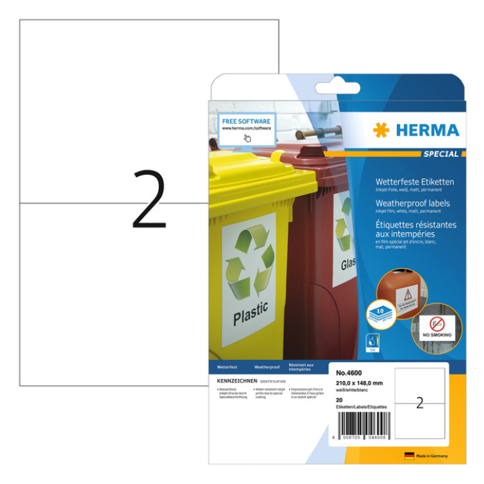 Etiket HERMA 4600 210x148mm folie wit 20 stuks