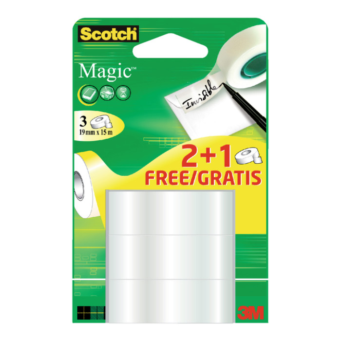 Plakband Scotch Magic 19mmx15m 2+1 gratis onzichtbaar 3 rollen