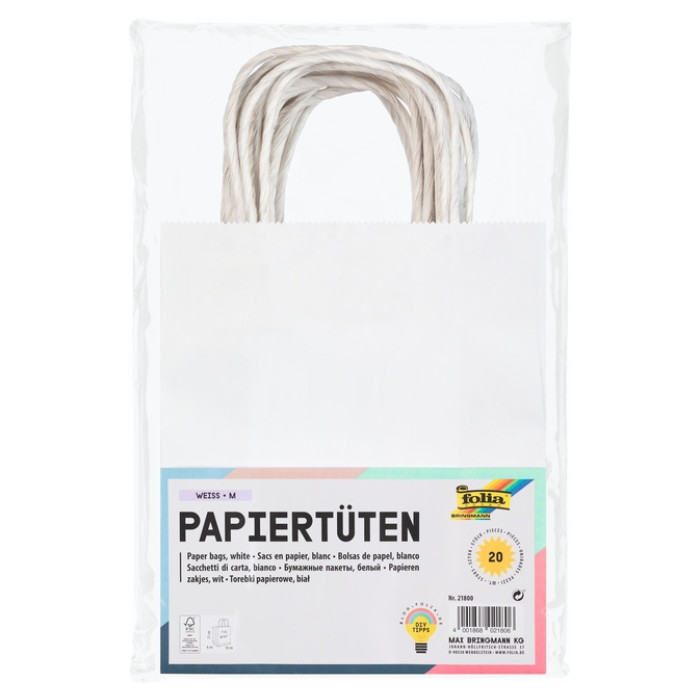 Tas met handvat Folia kraftpapier 110gr 18x21x8cm 20 stuks wit