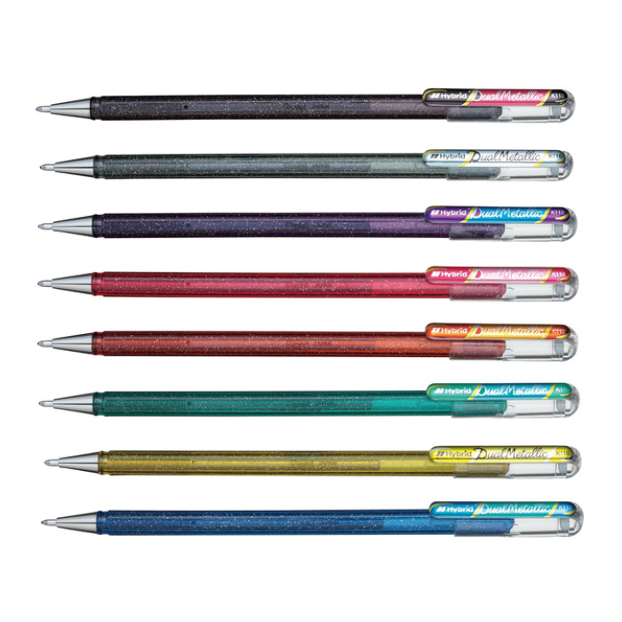 Gelschrijver Pentel K110 Dual medium metallic assorti 8 kleuren
