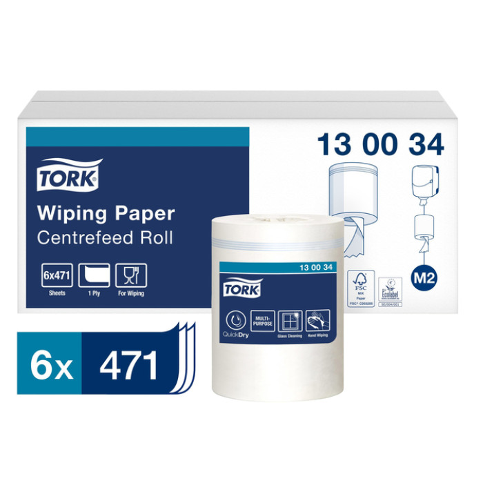 Poetspapier Tork M2 Premium 1-laags 165m wit 130034