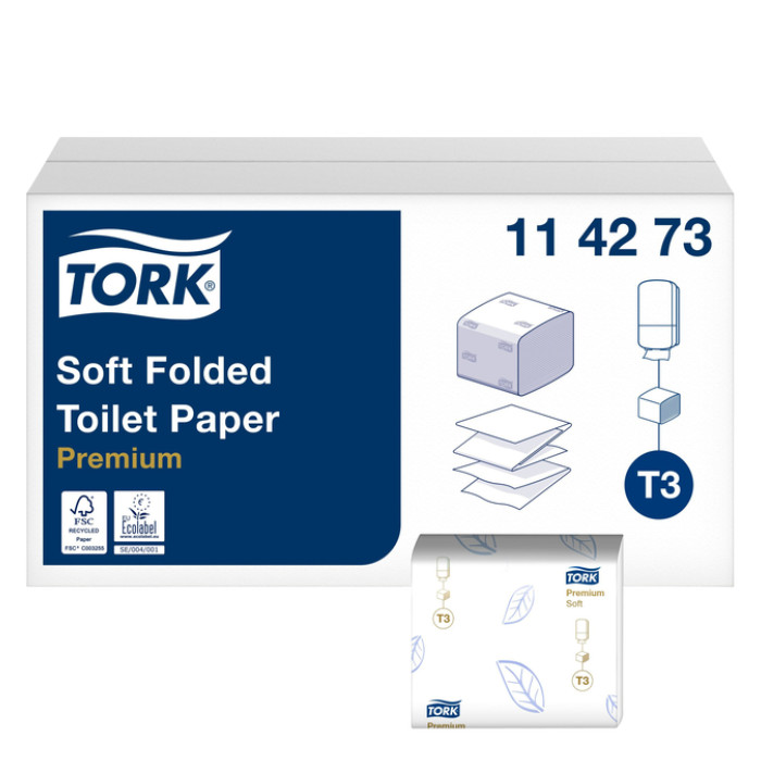 Toiletpapier Tork T3 Premium gevouwen 2-laags 110x190mm wit 114273