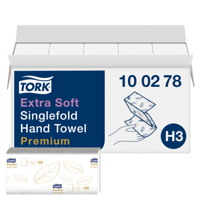 Handdoek Tork H3 Premium singlefold 2-laags 226x230mm 15x200 vel wit 100278