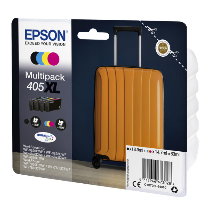 Inktcartridge Epson 405XL T05H64 zwart + 3 kleuren