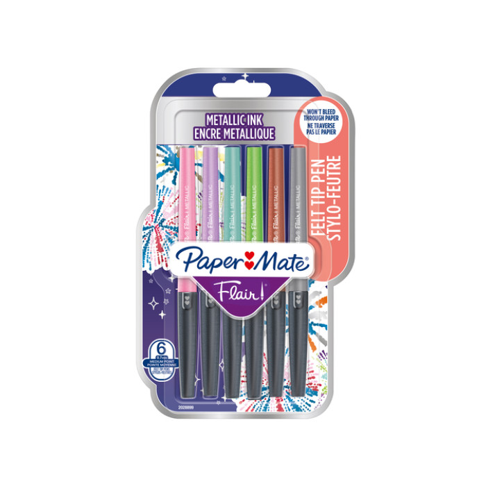 Fineliner Paper Mate Flair Metallic medium blister à 6 stuks