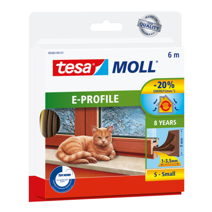 Tochtstrip tesamoll® E-profiel zelfklevend rubber 6mx9mm bruin
