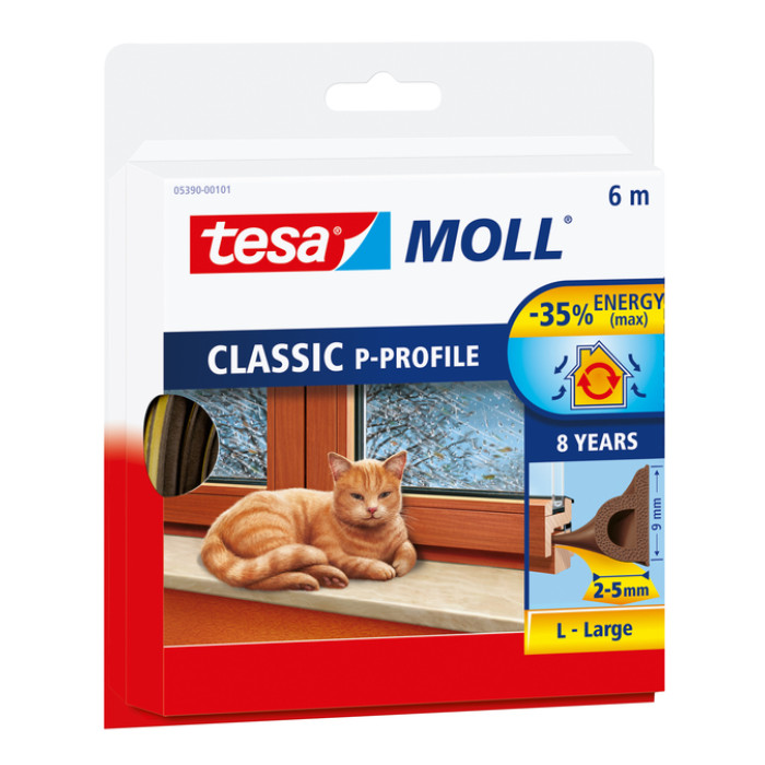 Tochtstrip Tesamoll® P-profiel rubber 6mx9mm bruin