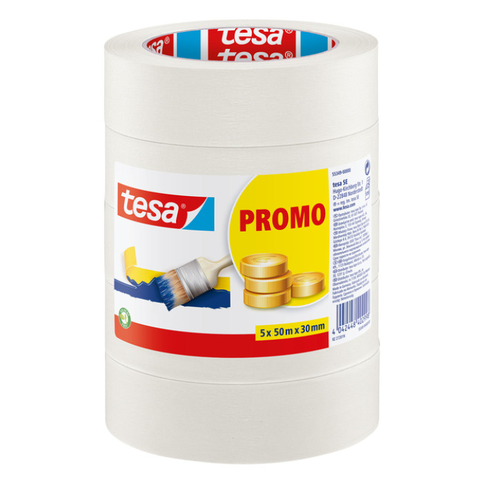 Afplaktape tesa® Economy 50mx30mm beige 5 rollen